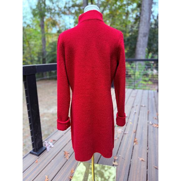 Adrienne Vittadini Medium Red Wool Blend Long Button Up Cardigan Stand Up Collar - Picture 10 of 10